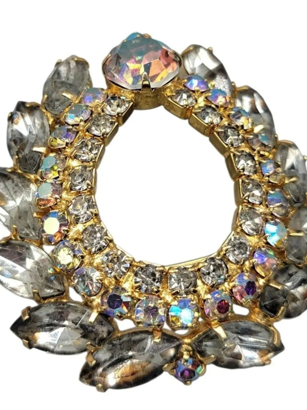 Juliana D&E Verified 4130 Clear Navette & AB Rhinestone Wreath Brooch Vintage